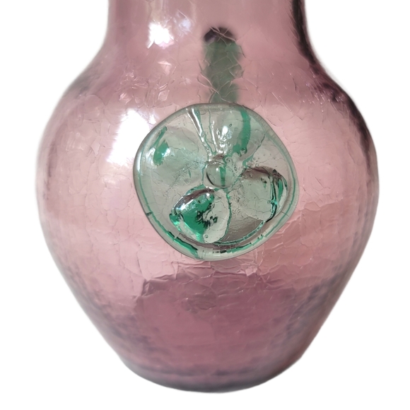 Vtg Rainbow Pilgrim Hand blown Crackle glass pitcher 4 leaf clover - Picture 4 of 6